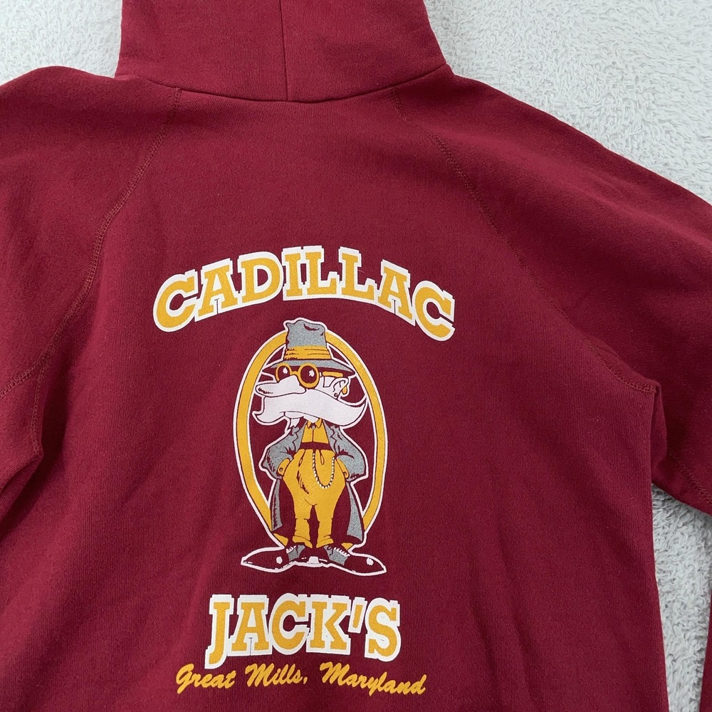 Vtg Cadillac Jack's Bar Hoodie CROP SMALL Maroon USA‎ 90s Sweatshirt Maryland